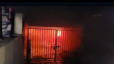 Fire burning inside a furniture showroom in Hyderabad's Kukatpally area.