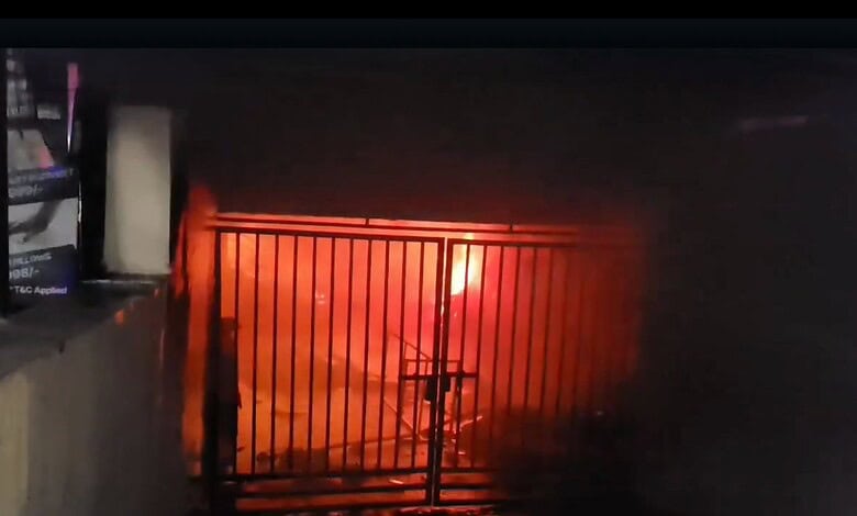 Fire burning inside a furniture showroom in Hyderabad's Kukatpally area.