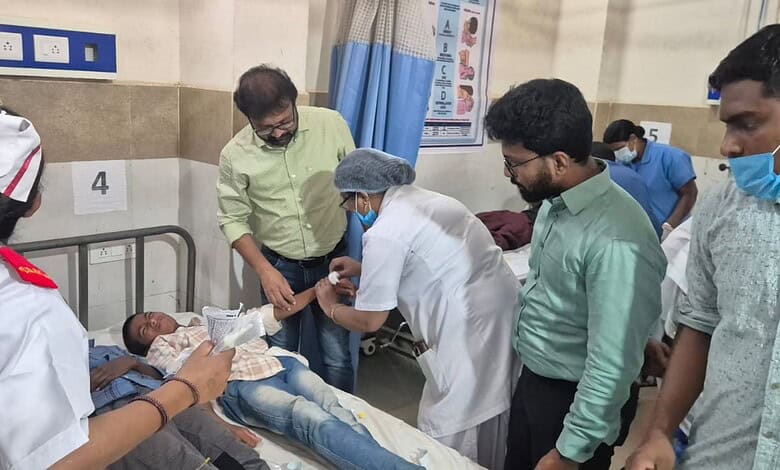 The image shows a tribal student being treated at Achampet Government Hospital, after falling ill due to food poisoning at Mannanur PVTG Boys' Gurukul hostel on Thursday, morning, July 9, 2026.