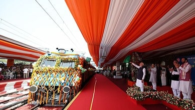 Prime Minister Narendra Modi at the launch of India's first hydrogen-powered train in Haryana.