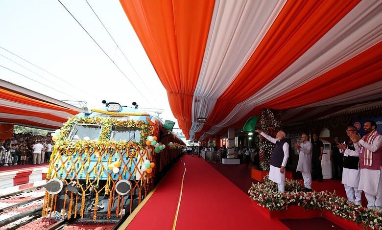 Prime Minister Narendra Modi at the launch of India's first hydrogen-powered train in Haryana.