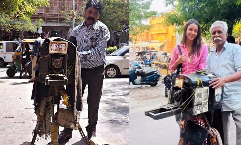 Bollywood stars and locals admire a 150-year-old camera in Jaipur.
