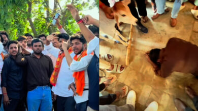 Muslim man forced to kneel before a cow