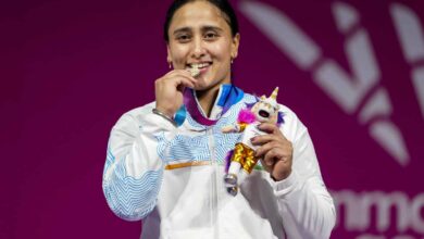 Glasgow: India's Harjinder Kaur poses with her silver medal during the medal ceremony for the Women's 69kg weightlifting event at the Commonwealth Games 2026, in Glasgow, Scotland.