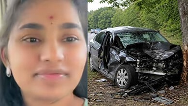 The image shows Makkena Prasanna (left), who died in a car accident in the US on Tuesday, July 14, 2026.