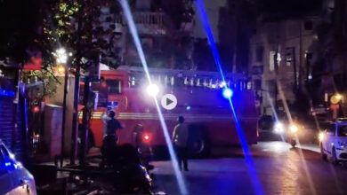 Fire engine outside Nampally Criminal Court Gate.
