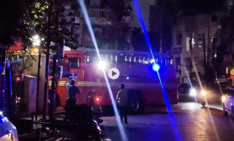 Fire engine outside Nampally Criminal Court Gate.
