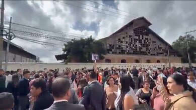People rush outdoors during earthquake