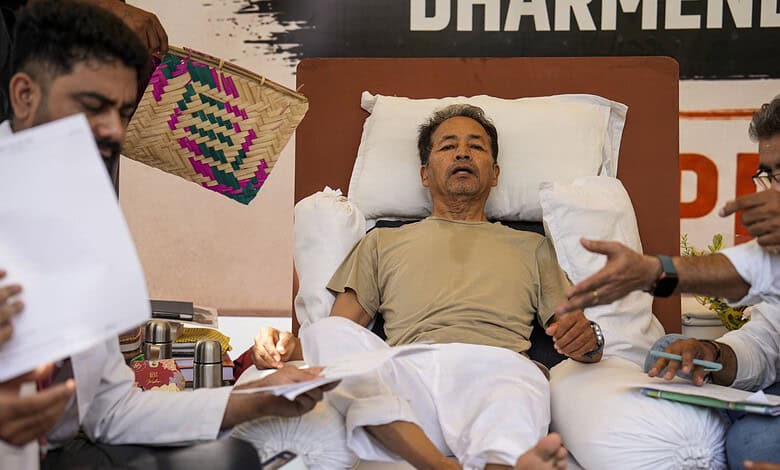 Sonam Wangchuk lying on hospital bed during indefinite fast protest in India.