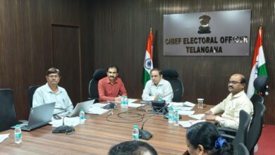 Telangana Chief Electoral Officer (CEO) C Sudharshan Reddy conducting a meeting