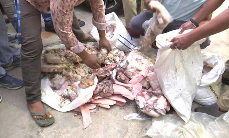 Authorities seize decomposed fish and prawns in Hyderabad, four arrests made.