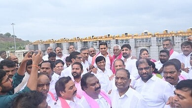 BRS leaders gather at Kaleshwaram amid tension over police convoy interference.
