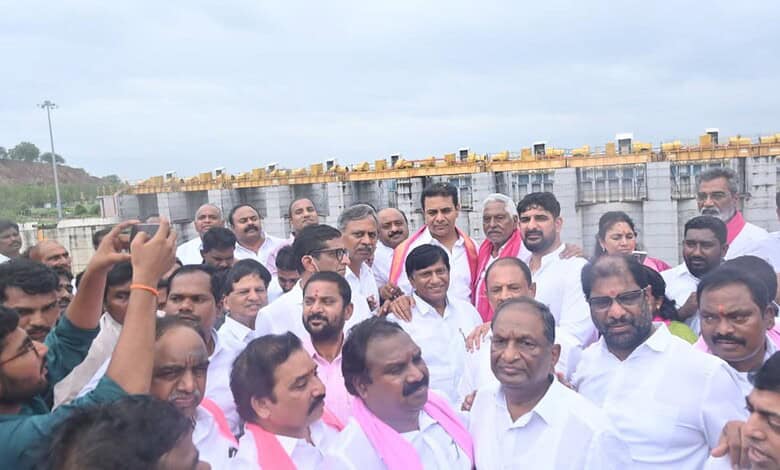 BRS leaders gather at Kaleshwaram amid tension over police convoy interference.