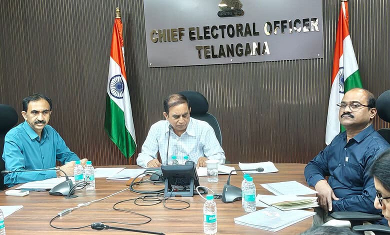 Chief Electoral Officer Telangana meeting with officials at the office.