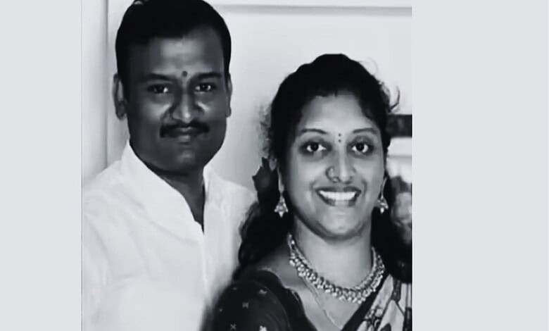 Smiling couple in traditional attire, black and white photo, linked to Hyderabad incident.