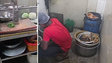 Hygiene violations in Hyderabad restaurant with dirty kitchen and unclean utensils.