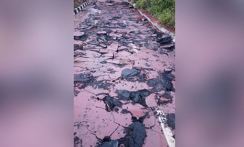 The damaged section of the cycling track in Hyderabad