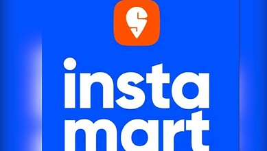 Swiggy Instamart logo on a blue background with an orange icon above.