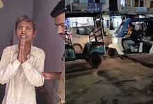 Agra police officers interacting with a distressed elderly man in a police station.