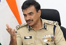 Telangana DGP Anand in uniform speaking during a meeting or press conference.