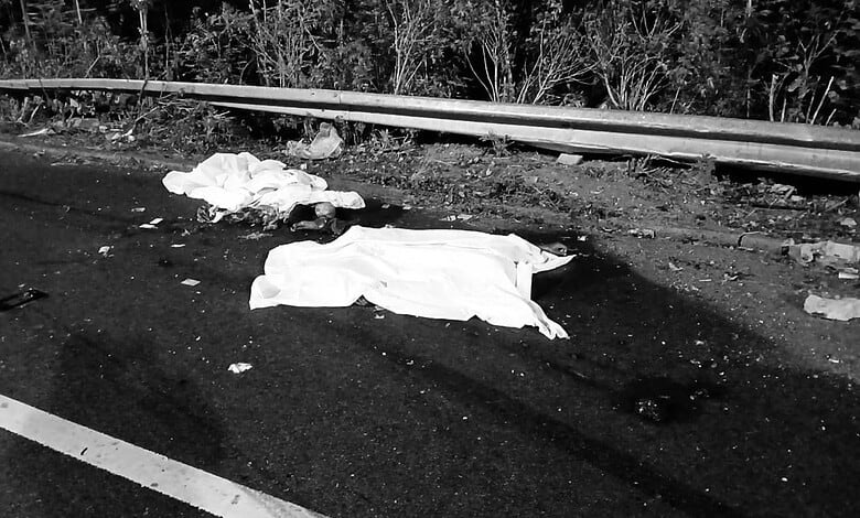Scene of a fatal accident on Hyderabad's Outer Ring Road with body covers on the road.