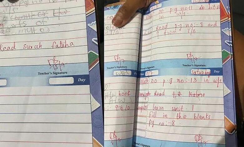 Student assigned Kalma recitation as homework at Hyderabad School