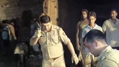 UP Police at the house collapse site