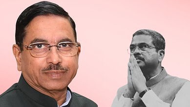 President accepts Pradhan's resignation, Prahladh Joshi succeeds him, official portrait, formal setting.