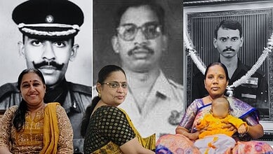 Women of Kargil war widows with their portraits, celebrating resilience and strength.