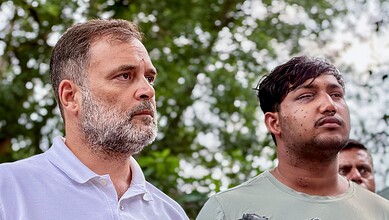 Rahul Gandhi with a student