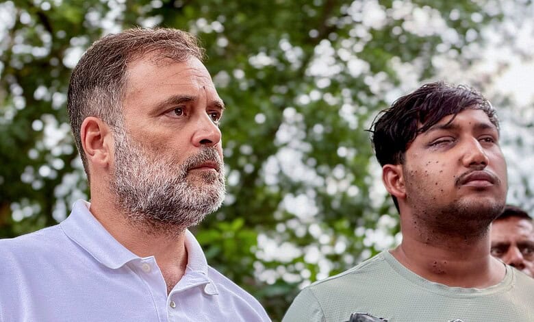 Rahul Gandhi with a student
