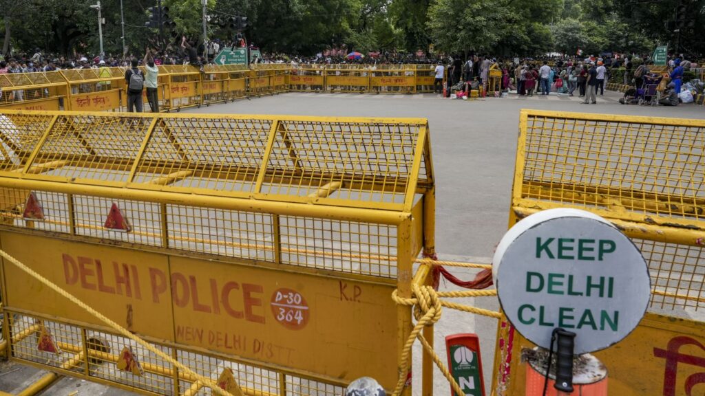 Empty barricades at Jantar Mantar during the CJP protest closure in Delhi.