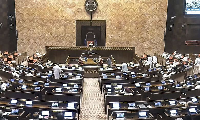 Members of the Indian Parliament in the Rajya Sabha during a session.