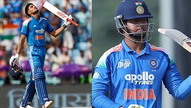 Indian women cricketers celebrating with bat and helmet during a match.