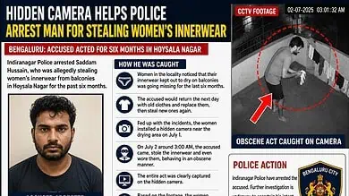 Hidden camera footage captures man stealing women's innerwear, leading to arrest in Bengaluru.