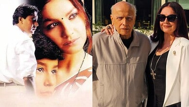 Pooja Bhatt with an elderly man and a woman in sunglasses outdoors.