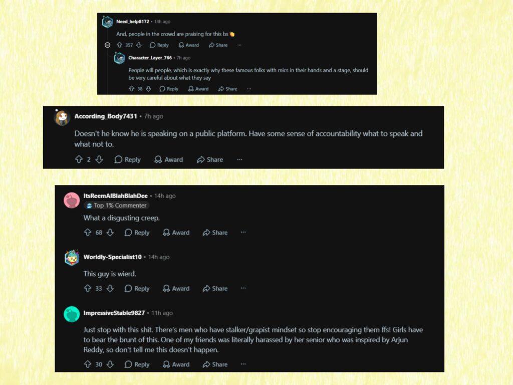 Social media comments criticizing Allu Arjun's advice to fans about stalking girls.