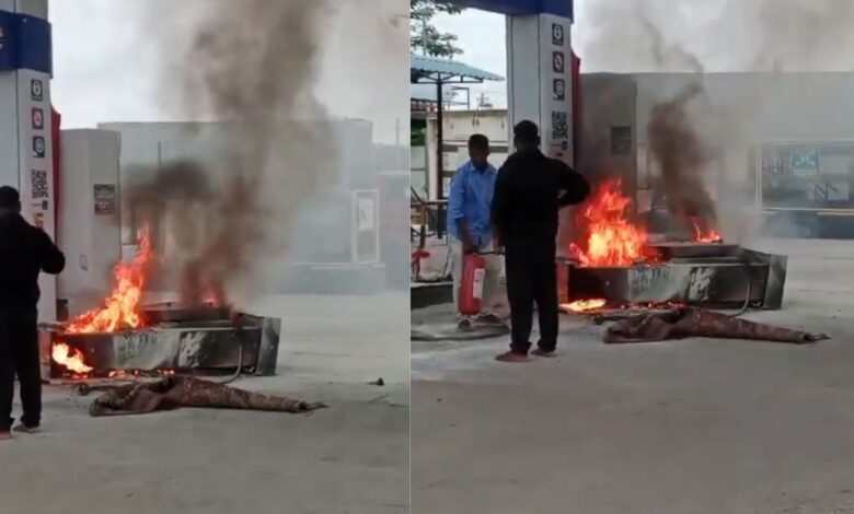 Car drags fuel nozzle, sparks fire at Hyderabad petrol pump