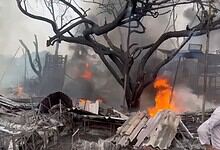 Fire engulfs tin sheds at Chaderghat in Hyderabad, causing extensive damage.