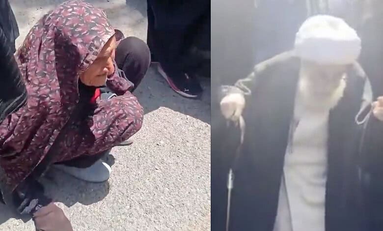 A frail woman from Shiraz and 99-year-old Ayatollah Ahmad Jannati at Seyyed Ali Khamenei's funeral in Tehran.