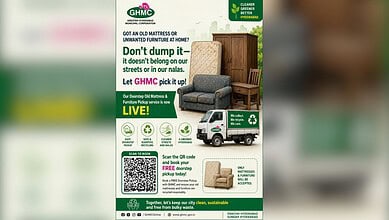 GHMC furniture pickup drive to prevent clogged drains with a truck and furniture images.