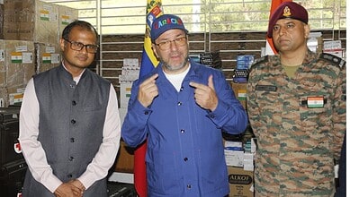 Venezuelan officials thank Indian representatives for earthquake relief efforts in Caracas.
