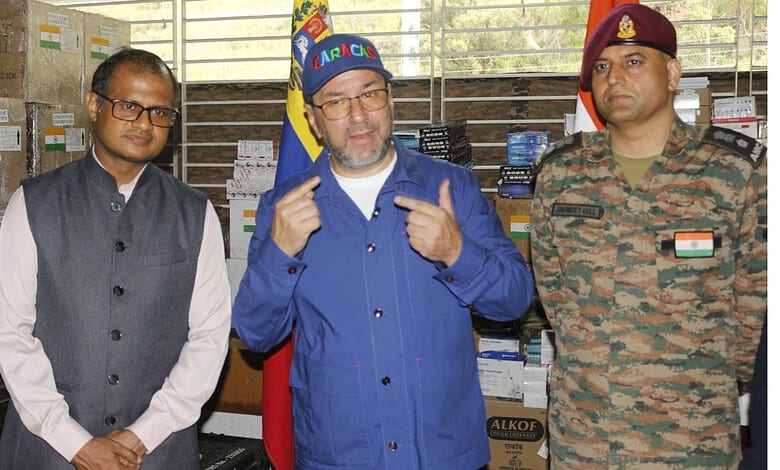 Venezuelan officials thank Indian representatives for earthquake relief efforts in Caracas.