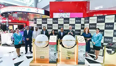 Dubai Duty Free officials conduct the Millennium Millionaire draw in Dubai, where a Hyderabadi businessman won USD 1 million.