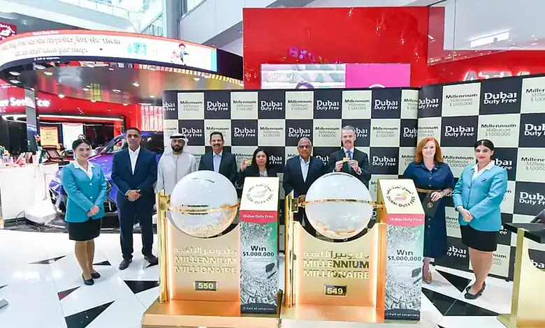 Dubai Duty Free officials conduct the Millennium Millionaire draw in Dubai, where a Hyderabadi businessman won USD 1 million.