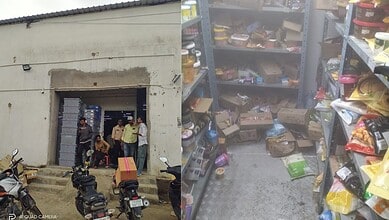 Shelves with expired food items at Instamart warehouse in Hyderabad.
