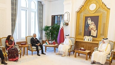 External Affairs Minister S. Jaishankar meets Qatar Prime Minister Mohammed bin Abdulrahman Al-Thani in Doha to discuss bilateral ties and regional developments.