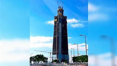 Jeddah Tower reaching 430m tall during construction in Jeddah, Saudi Arabia.