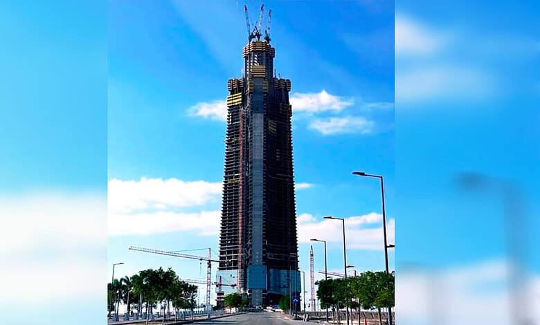 Jeddah Tower reaching 430m tall during construction in Jeddah, Saudi Arabia.
