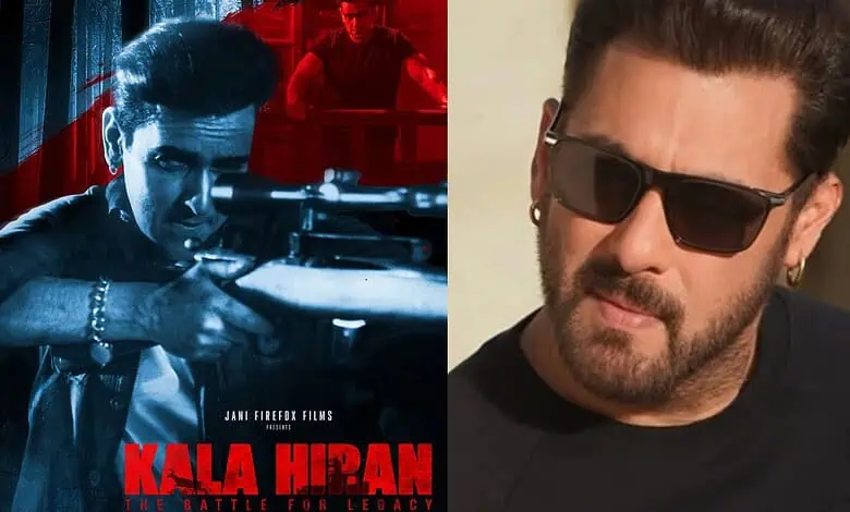 Image from Kala Hiran film featuring a man aiming a gun and a close-up of a man with sunglasses.